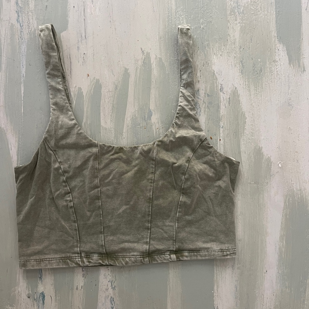 C’isa Women's Small Scoop Neck Cropped Tank Top - Sage Green